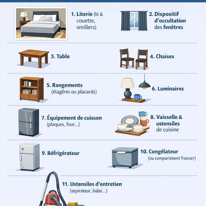 Location meublée : les 11 équipements obligatoires